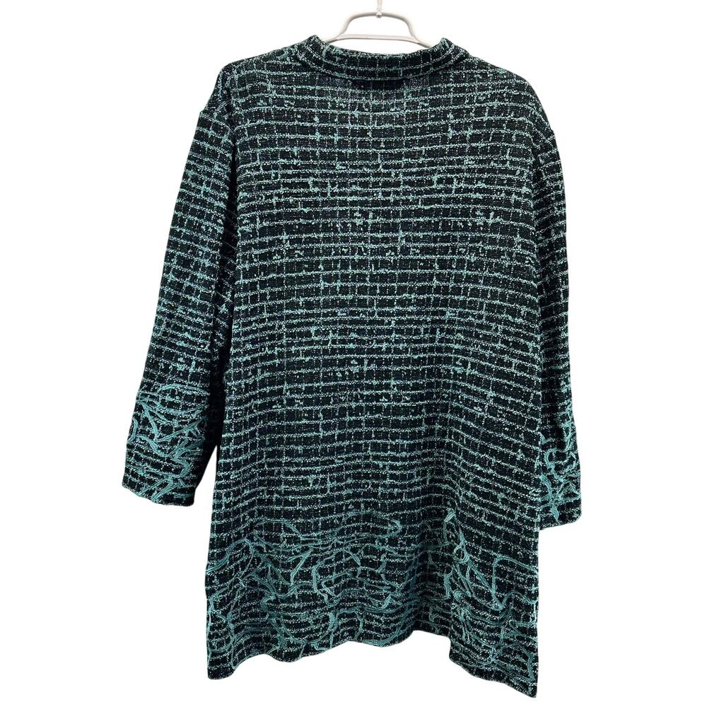 Ming Wang Black and Teal Patterned Tweed Jacket - Picture 3 of 12